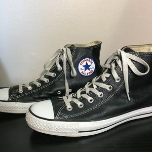 Classic Black Leather Chuck Taylor High Tops